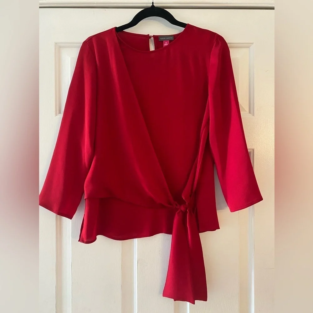 Vince Camuto Red Wrap Tie Front Blouse